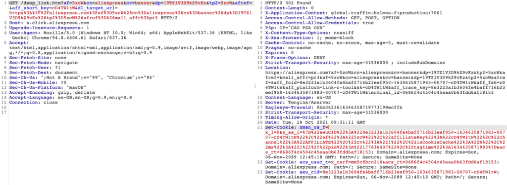Figure 5: Set-Cookie Header in HTTP Response