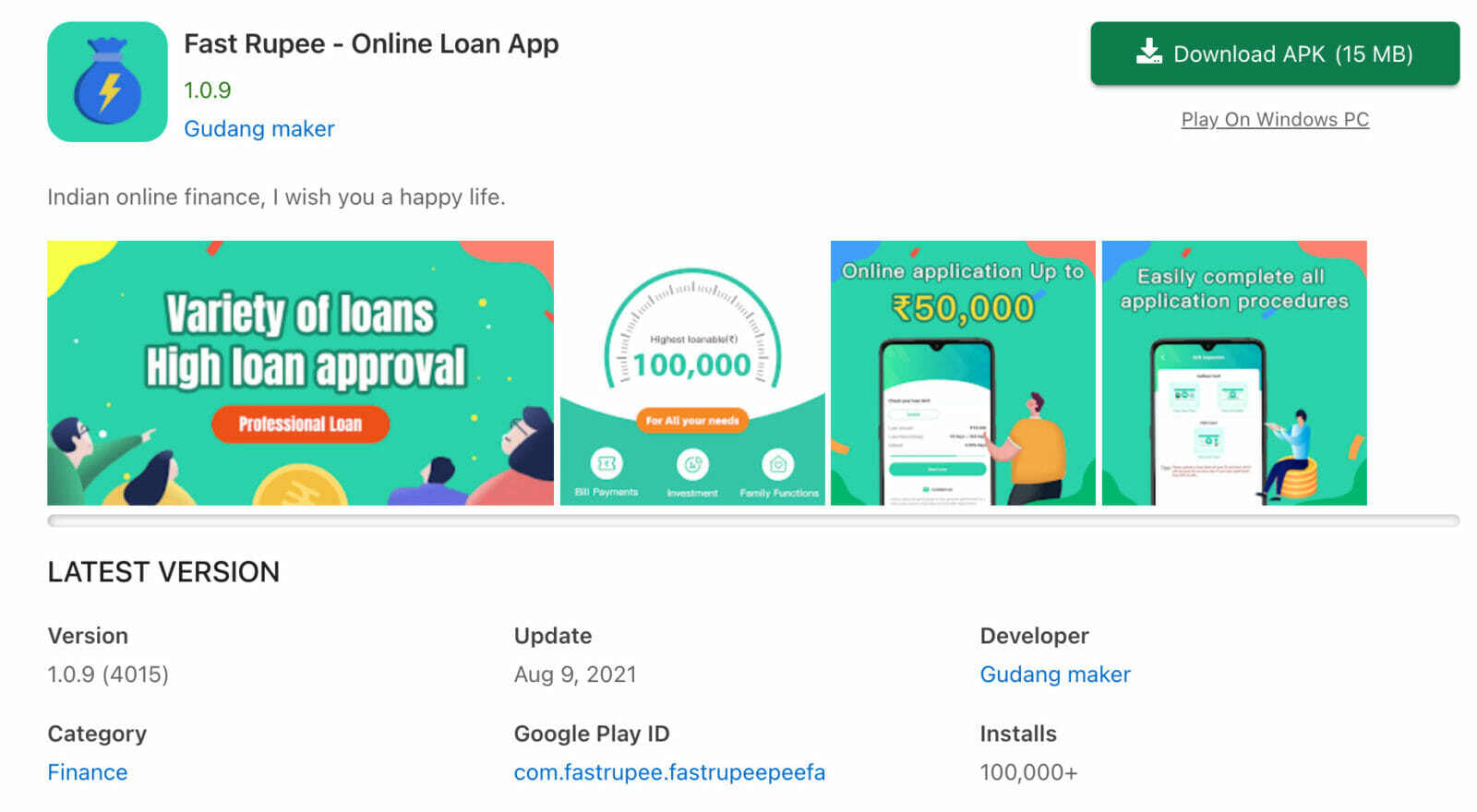 Image 2: Screenshot of one of the predatory loan apps on a third-party app store.