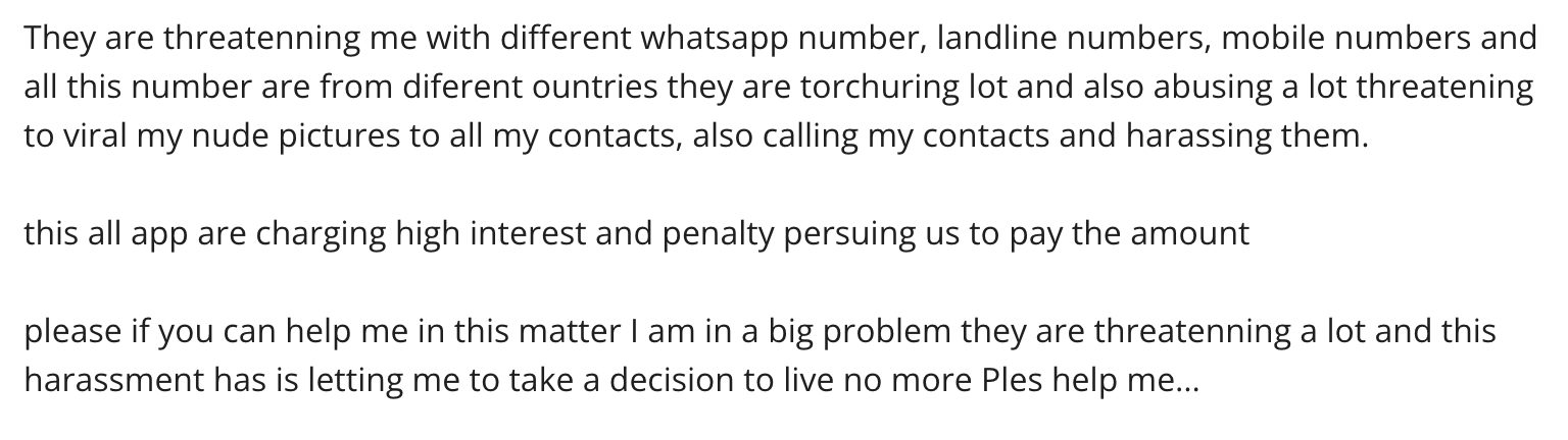Image 3: Screenshots of reviews of the malicious app reporting predatory behavior